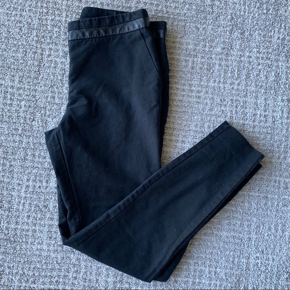 Mango Black Leather Trim Cigarette Pants